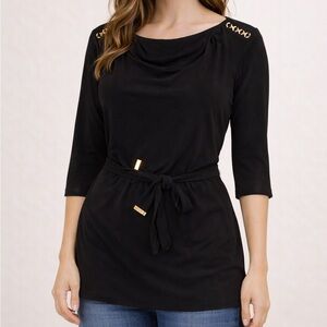 Elegant Black Top with Gold Accents